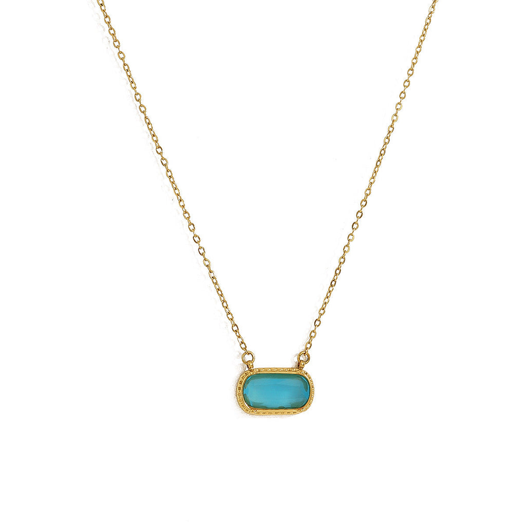 Oval Versatile Necklace For Women Square Pendant With Inlay