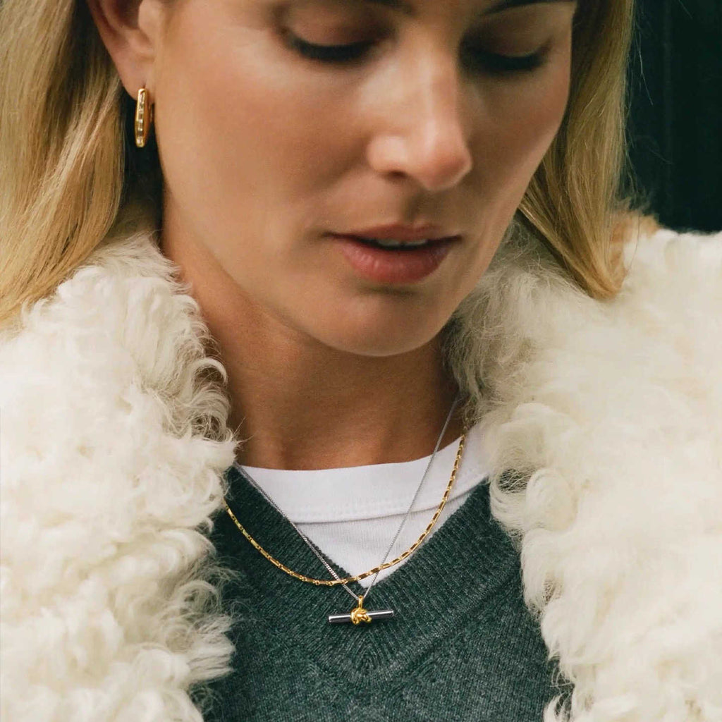 Gold And Silver Double T-shaped Horizontal Necklace